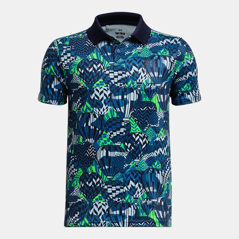 Boys' Under Armour Performance Printed Polo Cosmic Blue / Green Screen / Midnight Navy YLG (149 - 160 cm)